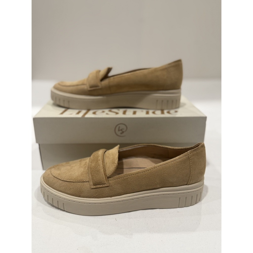 Lifestride women's Size 7.5 geneva loafers ARCH SUPPORT flat Taupe microfiber